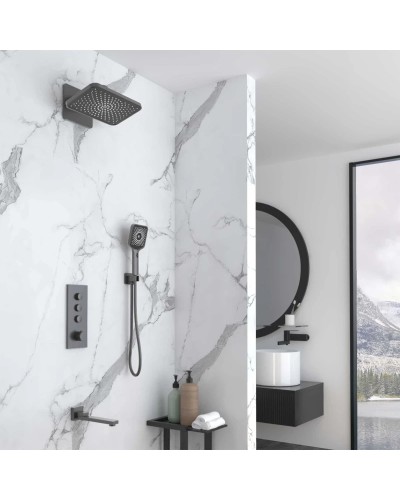 Душевой комплект Vincea VSFW-433TI4GM 320x200 мм, со смесителем, вороненая сталь