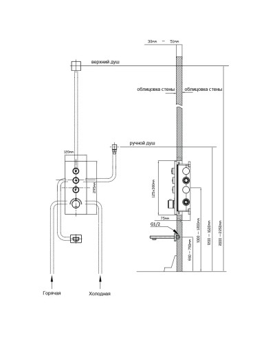 Душевой комплект Vincea VSFW-433TI4GM 320x200 мм, со смесителем, вороненая сталь