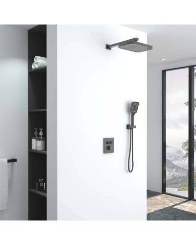 Душевой комплект Vincea VSFW-321MT1GM 315x210 мм, с термостатом, вороненая сталь