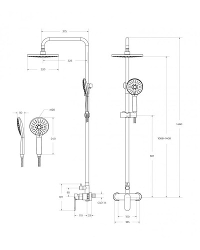 Душевая стойка со смесителем, верхним и ручным душем CEZARES STYLUS-CD-NOP