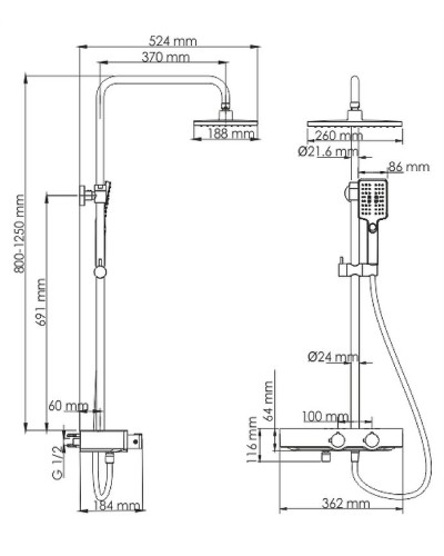 Душевая система WasserKRAFT Thermo A11401 с термостатом Черная матовая Хром