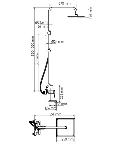 Душевая система WasserKRAFT Glan A16701 Черная глянцевая