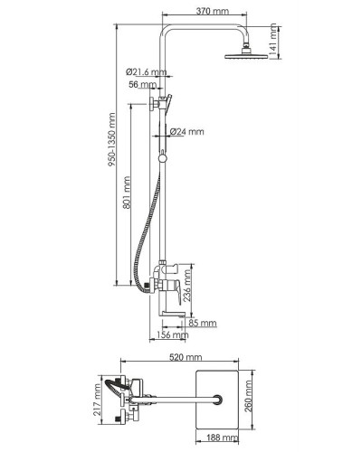 Душевая система WasserKRAFT Wiese A18401 Оружейная сталь