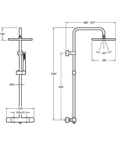 Душевая система Jacob Delafon Brigitte E32850-CP с термостатом Хром