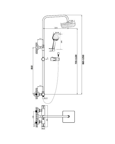 Душевая система Orange T02S4-912b Черный