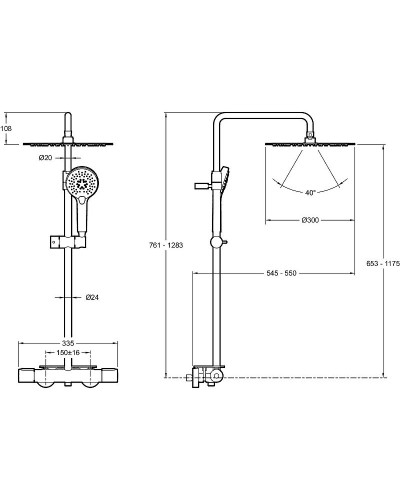 Душевая система Jacob Delafon Metro E26589-CP с термостатом Хром