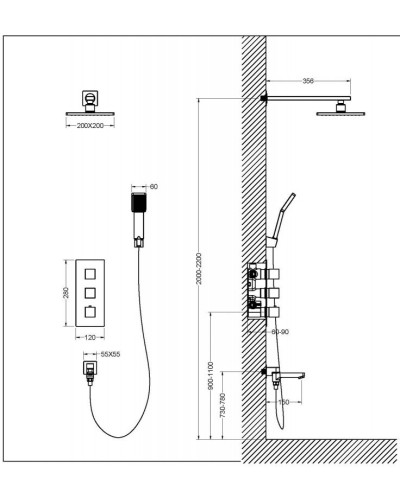 Душевая система Timo Tetra-Thermo SX-0199/03SM с термостатом Черный