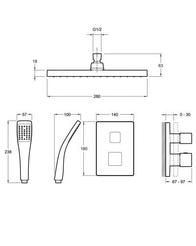 Душевая система Jacob Delafon Modulo E30757-CP с термостатом Хром