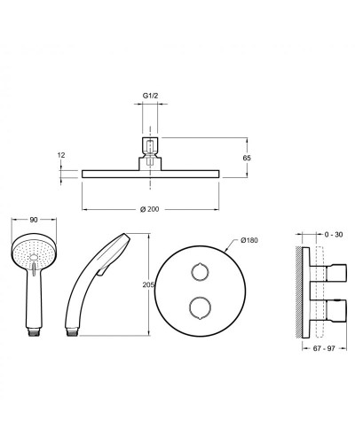 Душевая система Jacob Delafon Modulo E30758-CP с термостатом Хром