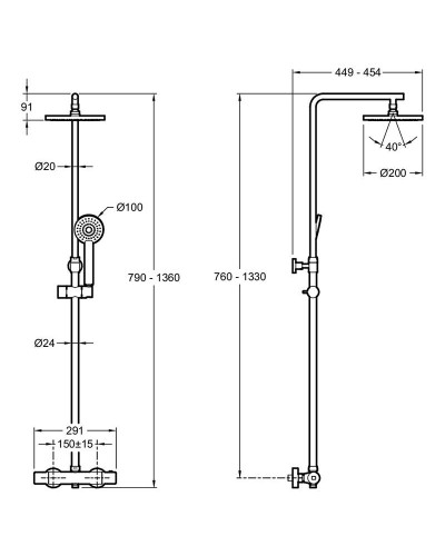 Душевая система Jacob Delafon Marcel E25084-CP с термостатом Хром