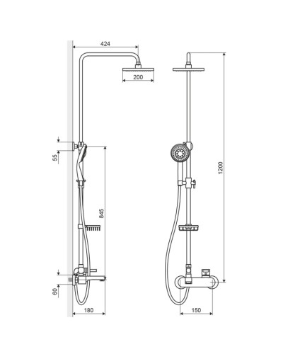 Душевая система 200 мм Excellent Rain Active ARAC.1082CR-N