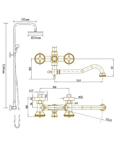 Душевая система Bronze de Luxe Royal 10121DF/1 Бронза