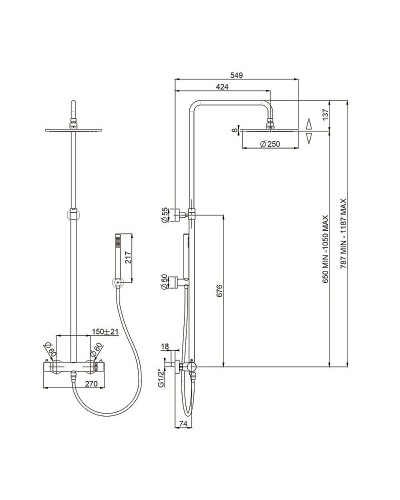 Душевая система Paini Cox 78PZ689TH Черный матовый