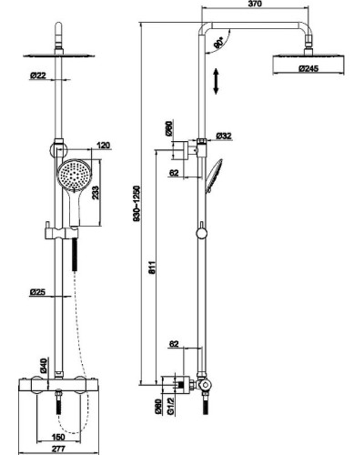 Душевая система Cersanit Brasko Black 63112 с термостатом Черная матовая