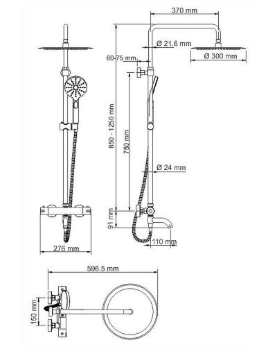 Душевая система WasserKRAFT A28801 с термостатом Черная матовая