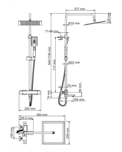 Душевая система WasserKRAFT A29901 с термостатом Черная матовая