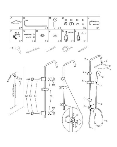 Душевая система Aquanet Passion S AF300-70-S-B 261837 Черная матовая