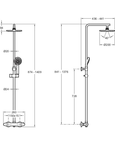 Душевая система 200 мм Jacob Delafon Brive E24444-CP