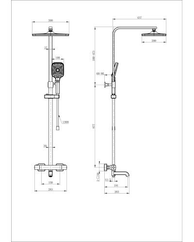 Душевая система с термостатом WONZON & WOGHAND, Черный матовый (WW-B3026-T1-MB)