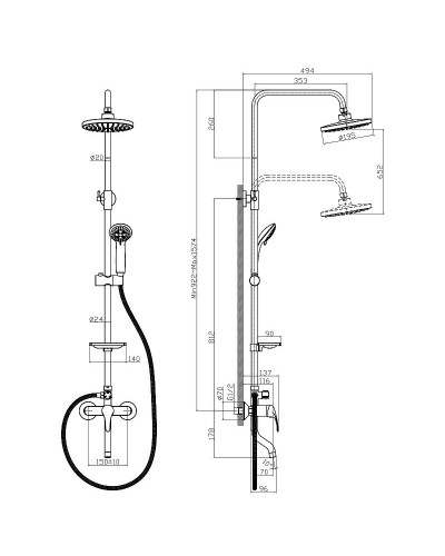 Душевая система Rossinka A35-46 Хром
