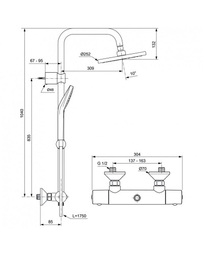Душевая система Ideal Standard Idealrain Eco Evo A6942AA с термостатом Хром