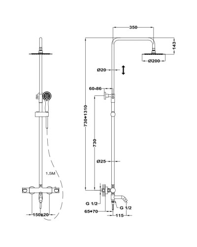 Душевая система 200 мм Teka Manacor 841480200