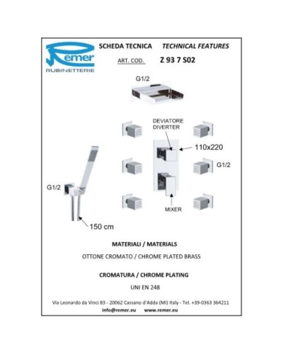 Душевой комплект 103 мм Remer Flash Z937S02