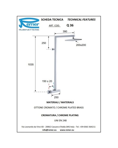 Душевая система 200 мм Remer Qubika Q36
