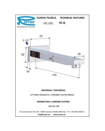 Душевой комплект 200 мм Remer Qubika Q937S03