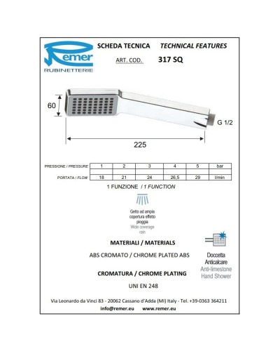 Душевой комплект 200 мм Remer Qubika Cascata QTC937S03