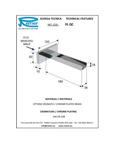 Душевой комплект 200 мм Remer Qubika Cascata QTC937S03