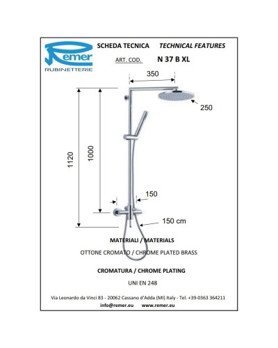 Душевая система 250 мм Remer Minimal N37BXL