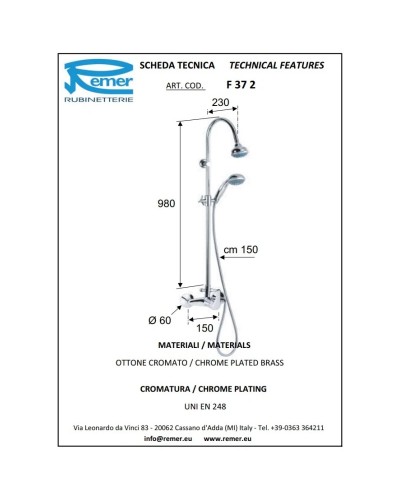 Душевая система 92 мм Remer Serie 35 F37