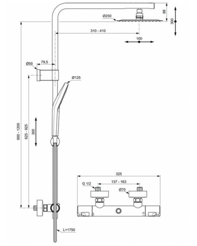 Душевая система Ideal Standard Ceratherm T50 A7704AA с термостатом Хром