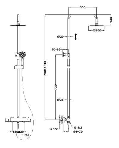 Душевая система Teka Manacor 842380200 с термостатом Хром