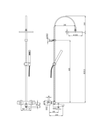 Душевая система 200 мм Paini Cox 78CR687TH1KM