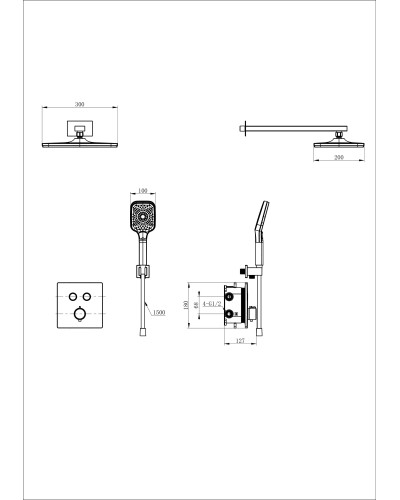 Душевая система с термостатом встраиваемая WONZON & WOGHAND, Темный графит (WW-D2017-B-BGG)