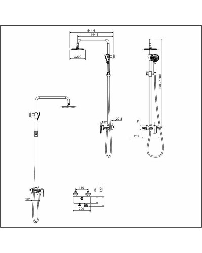 Душевая система Excellent Rain Altar AREX.SY.781BL Черный матовый