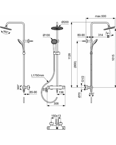 Душевая система Ideal Standard Cerafine Model O BC750XG Черный шелк
