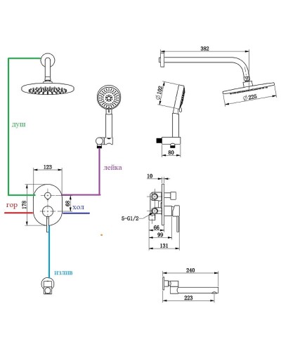 Душевая система Bronze de Luxe Scandi 14582BR Бронза