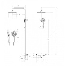 Душевая стойка со смесителем и изливом, душевым шлангом, верхним, ручным душем CEZARES STYLUS-CVD-BORO