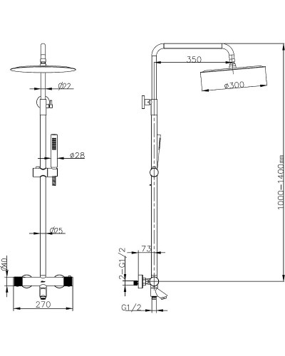 Душевая система Boheme Uno 468-T-B с термостатом Черный матовый