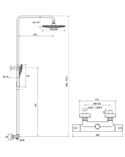 Душевая система Ravak Termo 300 X070164 Хром