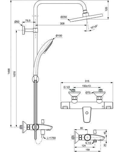 Душевая система Ideal Standard Ceratherm T25 A7590AA с термостатом Хром