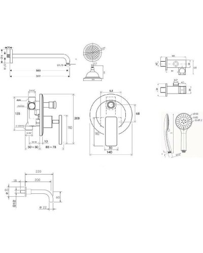 Душевая система Bronze de Luxe Pure A800/9143-3 Хром