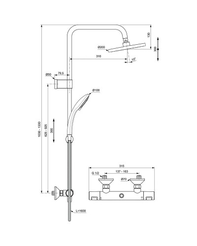 Душевая система Ideal Standard Ceratherm T25 A7701AA с термостатом Хром
