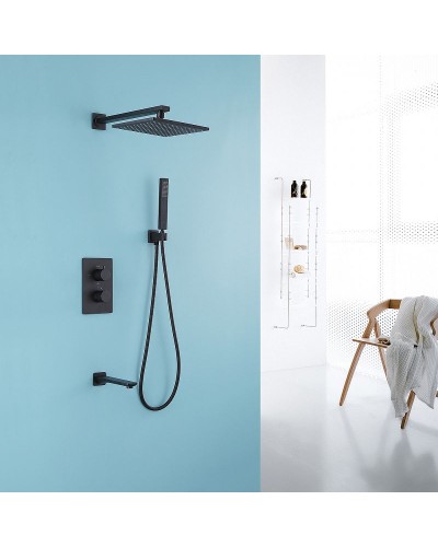Душевая система Abber Insel AF8050B с термостатом Черная матовая