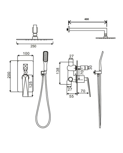 Душевая система Boheme Venturo 374-B-2 Черная Хром