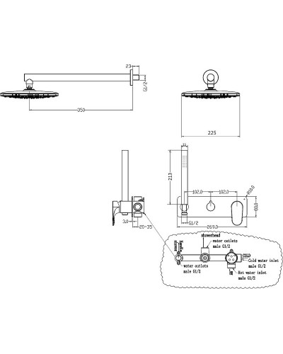 Душевая система Boheme Spectre 454-2-G Золото