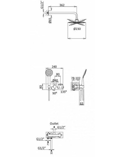 Душевая система Cezares Czr CZR-B-VDIM-T-NOP с термостатом Черная матовая